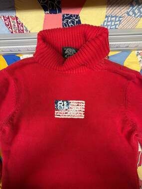 Vintage Polo Jeans Co. Ralph Lauren Red Sequin American Flag Turtleneck Sweater